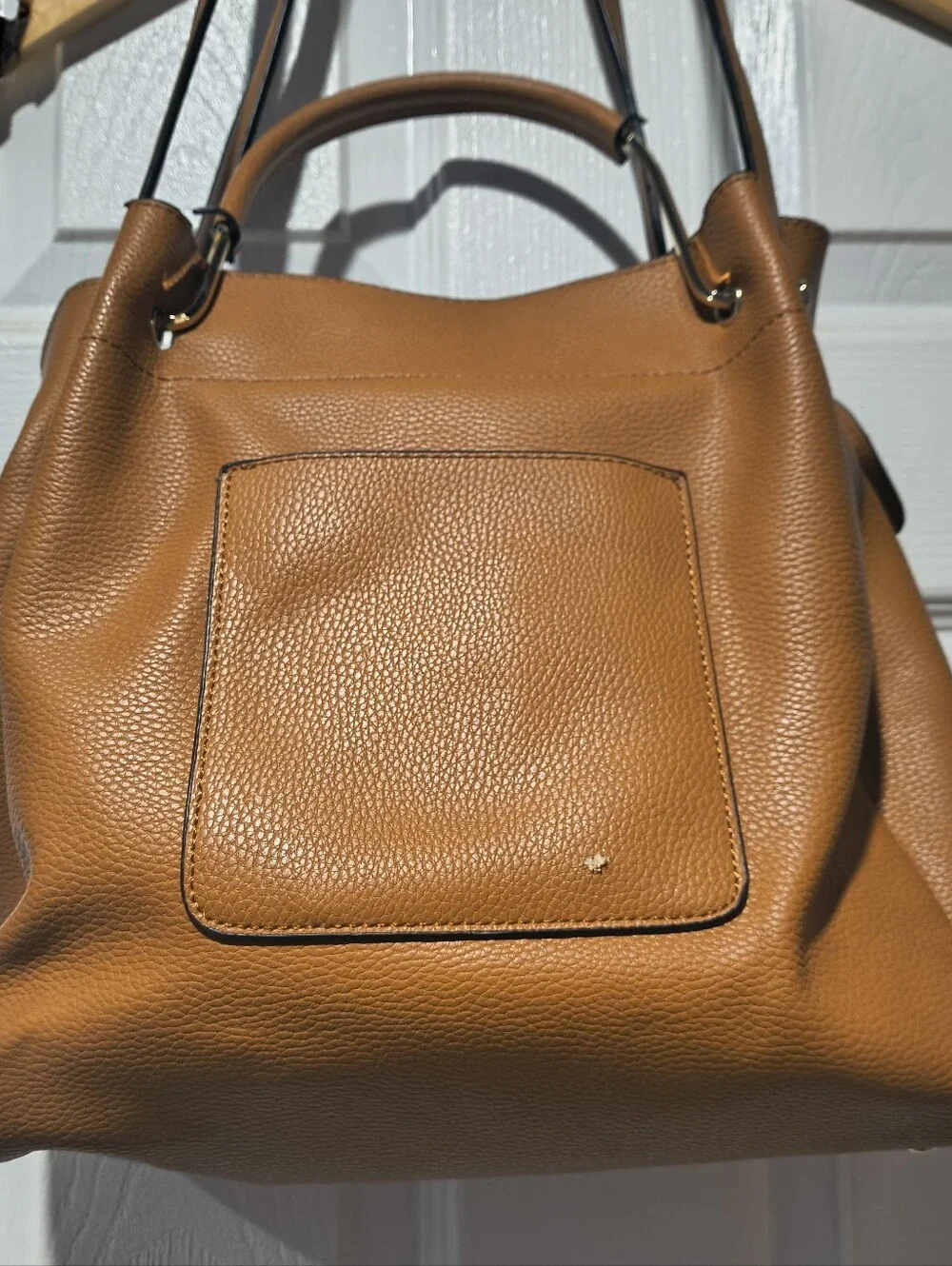 Sondra Roberts Squared Hobo Bag Camel Pebbled Tote with Insert & Dust Bag